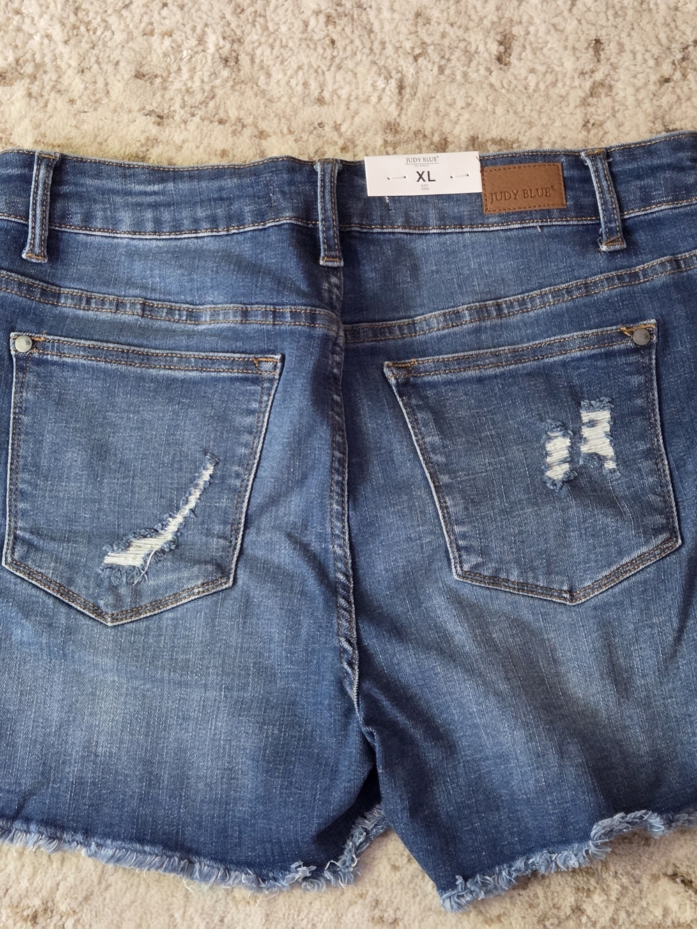 Judy Blue High Waist Distressed Leopard Patch Denim Shorts NWT XL - Picture 2 of 6